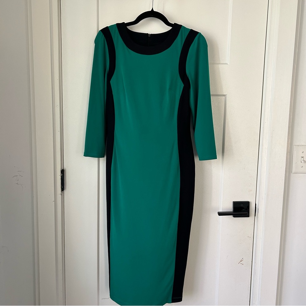 Maggy London Green and Black Long Sleeve Dress